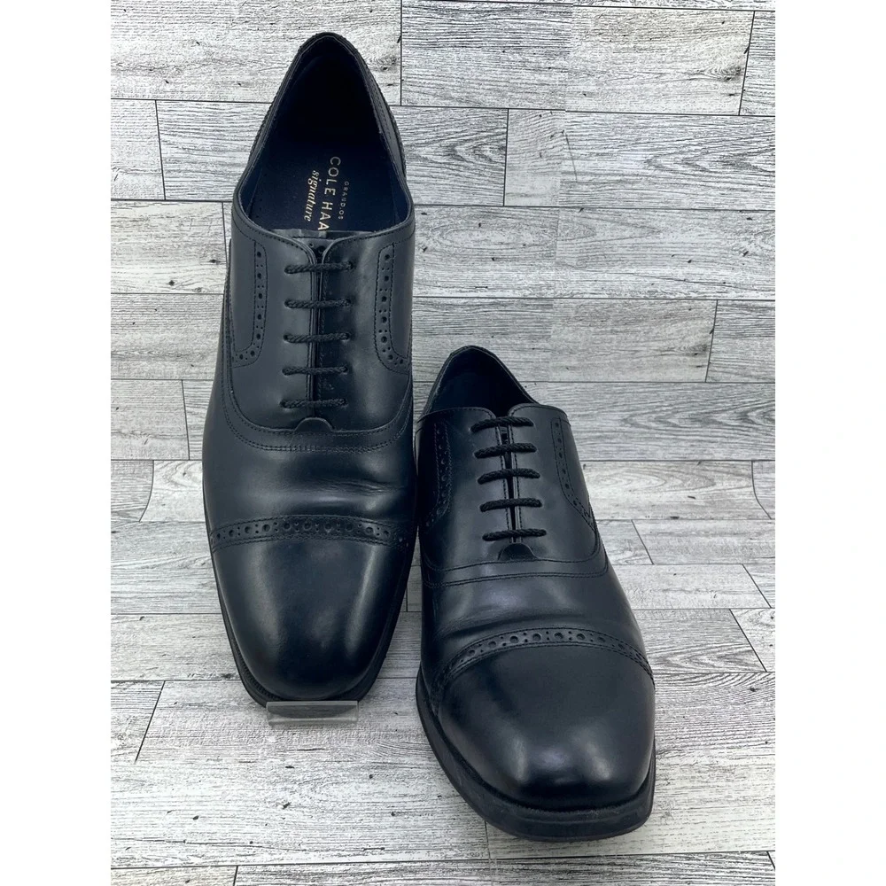 Cole Haan Grand.OS Signature Men Black‎ Leather Cap Toe Brogue Oxford Shoes 12M